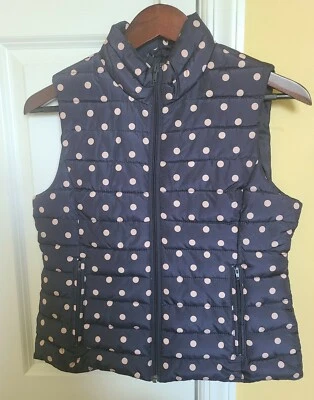 EUC Ann Taylor LOFT Colebrook navy/blush polka dot puffer vest, Size petite S - Image 1 of 4