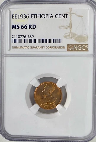 EE 1936 ETHIOPIA CENT NGC MS 66 RD BU UNC ONLY 2 GRADED HIGHER WORLDWIDE Cover