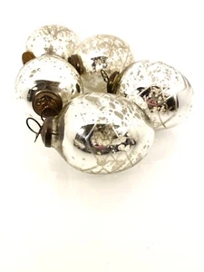 5er Set große 4"" antike Quecksilber? Schweres dickes Glas Silber Weihnachtsschmuck - Bild 1 von 11
