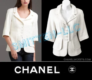 CHAQUETA DE TWEED CHANEL blanca manga corta $5,465 * fr 38 / us 4 * impecable - Imagen 1 de 12