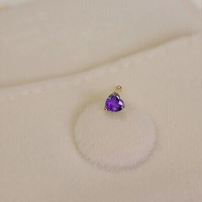 Anillo perforador nariz amatista corte corazón 0,18 quilates enchapado en oro amarillo de 14 K Foto 1 de 4