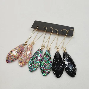 3er Set Glitzer Konfetti Funkeln Harz Träne Baumeln Modeschmuck Ohrringe - Bild 1 von 5