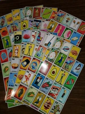 New Juego Laminated Bingo CHANCLA MOLCAJETE TACO ELOTE CHILE 64 CARDS & 20 Board - Image 1 of 4