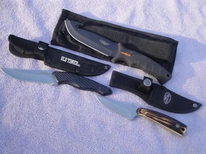 LOT 3 KNIFE KNIVES CAMILLUS FIXED GUTHOOK OLD TIMER FIXED KENTUCKY SHARPFINGER - Picture 1 of 7