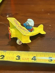Smurf Ertl Airplane Aero-Smurf Vintage Die Cast Metal Toy Plane 1982 Yellow Blue - Picture 1 of 6