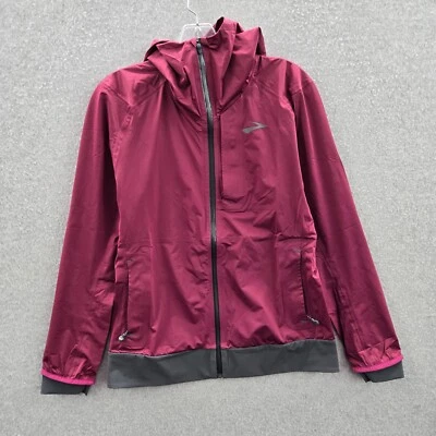 Brooks Women Jacket Medium Red Windbreaker Hooded Pockets Full Zip Long Sleeve - Image 1 of 4