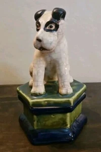  Staffordshire Style Terrier Trinket Box Stoneware Hand Painted - Picture 1 of 12