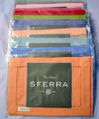 Sferra Festival 902 Linen Cocktail Napkins Set of 4 6x9" New Choose Color - Image 1 of 3