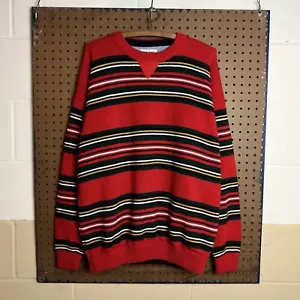 Vintage Knit Sweater Mens Large Red 80s 90s Cable Geometric 3D Chunky Grandpa - Picture 1 of 9