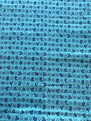 MARCUS BROS FABRIC~Colonial~BONNETS HATS FLORAL DOG ROOSTER~Blue Navy~37x64~CTTN - Image 1 of 3