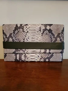 Coach Grey Python Embossed Leather Flap Clutch C 1420-3264 - Picture 1 of 5