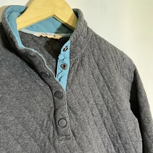 Orvis Women’s Small Quilted 1/4 Snap Pullover Sweatshirt Gray Cotton - Picture 1 of 6