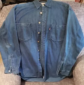 Levis Mens Blue Denim Long Sleeve Button Down Shirt Red Tag Size Medium - Picture 1 of 9