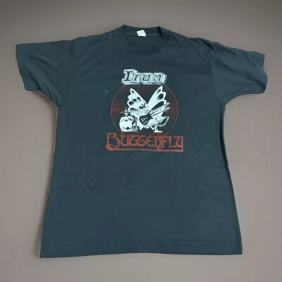 Camiseta negra grande vintage Iron Butterfly World Tour 1988 banda de una sola puntada Foto 1 de 4