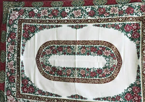 Old World Christmas Tablecloth White Green Gold Red Poinsettia Rectangle 70"x52" - Picture 1 of 4
