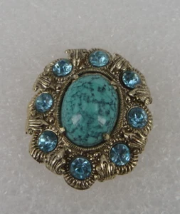 Neugablonz: Historismus Brosche Türkis Aquamarine Swarovski Elements (116412) - Bild 1 von 4