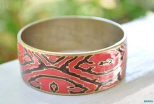 Lucky Brand Cuff Bracelet Maze Enamel Cloisonne Red Brass Metal Morocco - Picture 1 of 4