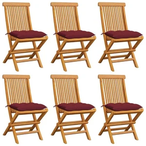 Gartenstühle mit Weinroten Kissen 6 Stk. Massivholz Teak - Bild 1 von 10
