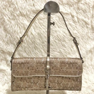 COACH Signature Hand Bag Accessory pouch Gold Japan F/S USED - Picture 1 of 24