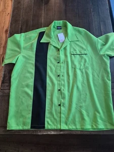 BeRetro limettengrün & schwarz geknöpftes Bowlinghemd Größe 4X - Bild 1 von 5