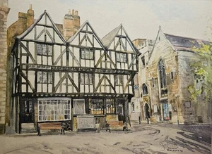 1997 Original Aquarell "Lincoln" von Judy Ashcroft - Steep Hill & Church - Bild 1 von 5