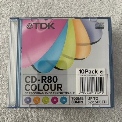 10x TDK CD-R80SCMIXA10-1 CD-R Colour 52x Speed Slim Jewel Cased - Image 1 of 3