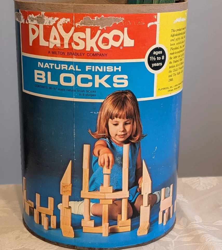 VTG 1975 Playskool Natural Finish Wooden Blocks Set 158 Pieces Original Box - Image 1 of 4