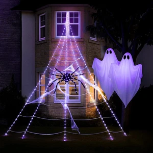 Halloween LED Ghost & Spider Web Set Outdoor Decorations Colour Changing Large - Picture 1 of 24