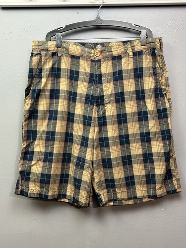 Timberland pantaloncino uomo 36 blu marrone a quadri casual esterno bottoni tasca cotone