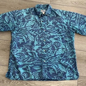 Reyn Spooner Hemd Herren Large blau Hawaii Aloha Button Down Blumen Camp - Bild 1 von 7