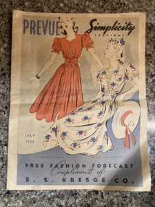 Vtg July 1939 Simplicity PATTERNS CATALOG Prevue FASHION Forecast - Picture 1 of 11