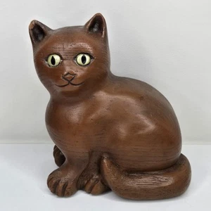 Vintage handgeschnitzte Holz 6" groß Katze Kätzchen Skulptur Figur, flacher Rücken EUC - Bild 1 von 17