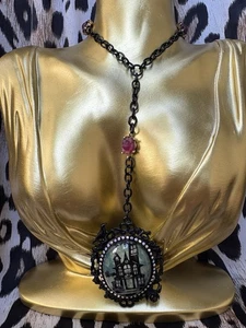 Betsey Johnson Dark Shadows Haunted House Mansion Raven Rose Rosary Necklace - Picture 1 of 7