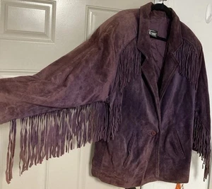 Vtg COMINT L Large Purple Suede Fringe Dress Jacket Coat Western Cowgirl Rodeo - Picture 1 of 21