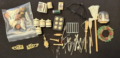 LOT Dollhouse Vintage Miniature Set 1:12 12+ Pieces Kitchen Utensils Wood - Image 1 of 4