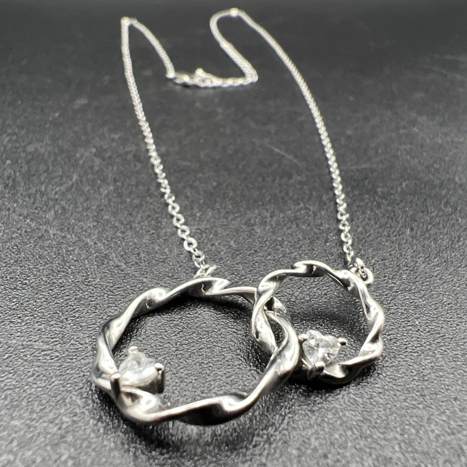 "Collar de circonita cúbica de doble círculo entrelazado ~ plata de ley 925 ~ 20"" ~ 3,4 g" Foto 1 de 4