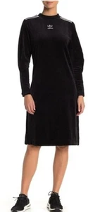 ADIDAS Originals BLACK VELOUR SWEATER DRESS size Large Modest Athletic - Picture 1 of 3