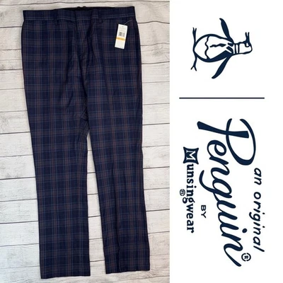 Original Penguin NWT Men's Margate Slim Fit Pants Navy Red & Gray Plaid Size 33 - Image 1 of 4