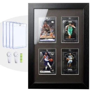 Standard Trading Card Display Case 4 PSA Slab Wood Frame Sport Football Baseball - Picture 1 of 8