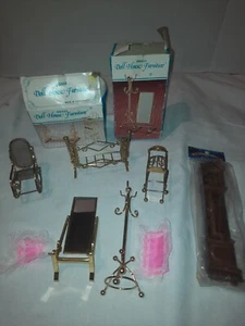 5x Vintage Brass Metal Dollhouse Miniature Furniture + Grandfather Clock - Picture 1 of 13