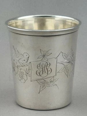 Tauf Becher 950er Silber Wein Pokal Frankreich Blumen Vogel Silberbecher (22) - Bild 1 von 4