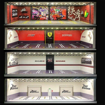Diorama 1/64 Modelo Coche Garaje Estacionamiento Paisaje Iluminación LED Pantalla USB Regalos Foto 1 de 4
