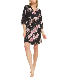 Flora Nikrooz Patterned Only Pajama Robe Black Floral S - Picture 1 of 4