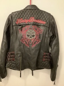 Harley Davidson Womens Black Leather Motorcycle Jacket Willie G Skull Size Med - Picture 1 of 22