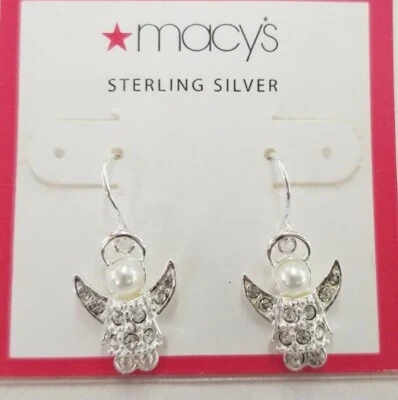 Pendientes colgantes Macy's de plata de ley "ángeles de la guarda" con perlas para reparación Foto 1 de 4