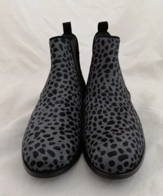 DUO Women's Chelsea Boots Grey Leopard Hair Leather Berkley Flat Heel New F1
