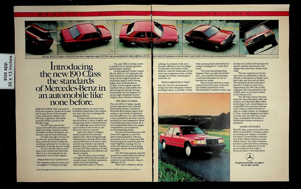 1983 New 190 Classics Mercedes-Benz Red Car Vintage Print Ad 16772 - Image 1 of 1