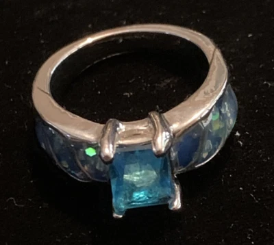 Beautiful Silver Toned Ring w/ Sparkling Blue Stones/ sz. 6.5 - Image 1 of 4