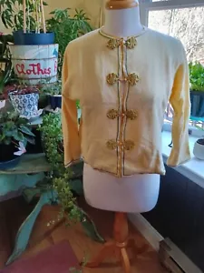 Vintage 1950s Gloria's Hong Kong Angora Sweater Yellow with Frog Closures S/M - Picture 1 of 9