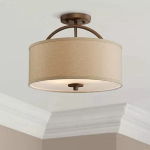 Halsted Modern Ceiling Light Semi Flush Mount Fixture 15" Bronze Oatmeal Shade - Picture 1 of 8
